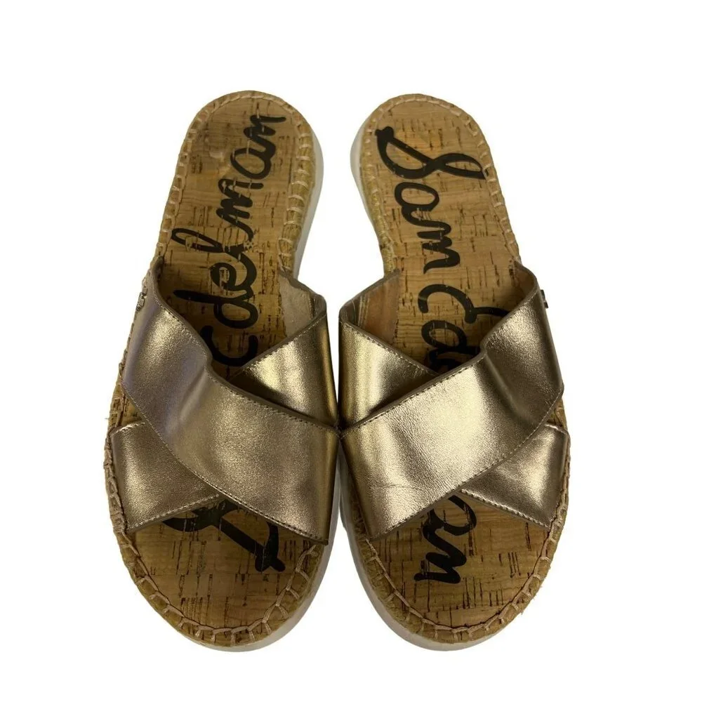 Sam Edelman Jen Gold Slide Sandal Crisscross Espedrille Women's Size 10